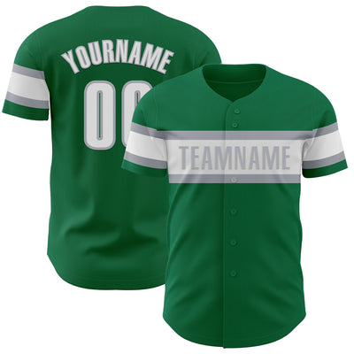 Custom Kelly Green White-Gray Authentic Baseball Jersey