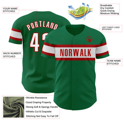 Custom Kelly Green White-Red Authentic Baseball Jersey