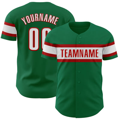 Custom Kelly Green White-Red Authentic Baseball Jersey