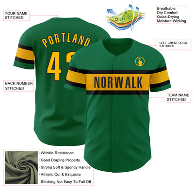 Custom Kelly Green Gold-Black Authentic Baseball Jersey