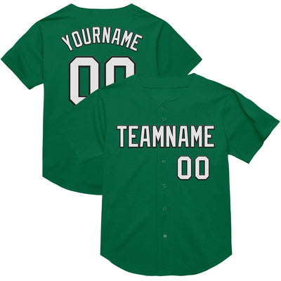 Custom Kelly Green White-Black Mesh Authentic Throwback Baseball Jersey