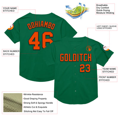 Custom Kelly Green Orange-Black Mesh Authentic Throwback Baseball Jersey