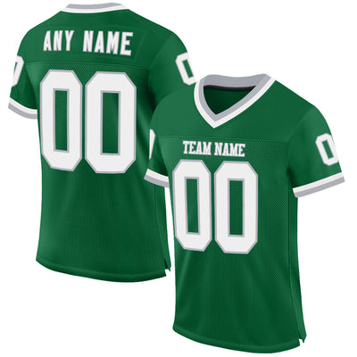 Custom Kelly Green White-Gray Mesh Authentic Throwback Football Jersey