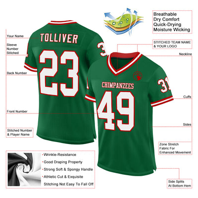 Custom Kelly Green White-Red Mesh Authentic Throwback Football Jersey