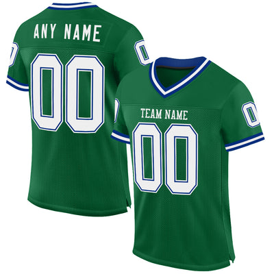 Custom Kelly Green White-Royal Mesh Authentic Throwback Football Jersey