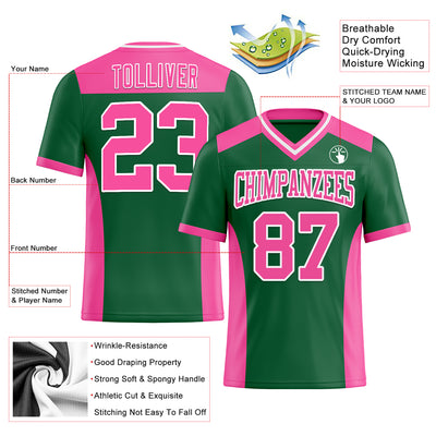 Custom Kelly Green Pink-White Mesh Authentic Football Jersey