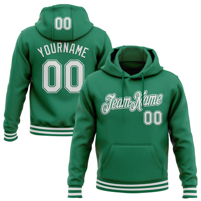 Custom Stitched Kelly Green White Sports Pullover Sweatshirt Hoodie