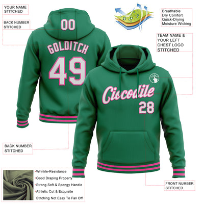 Custom Stitched Kelly Green White-Pink Sports Pullover Sweatshirt Hoodie