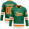 Custom Kelly Green Bay Orange-White Hockey Lace Neck Jersey