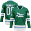 Custom Kelly Green White-Light Blue Hockey Lace Neck Jersey