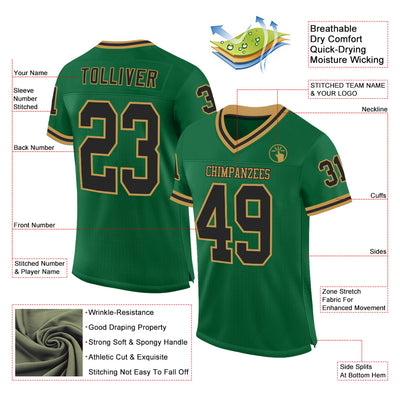 Custom Kelly Green Black-Old Gold Mesh Authentic Throwback Football Jersey