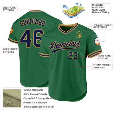 Custom Kelly Green Navy-Old Gold Authentic Throwback Baseball Jersey