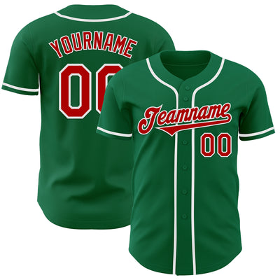 Custom Kelly Green Red-White Authentic Baseball Jersey