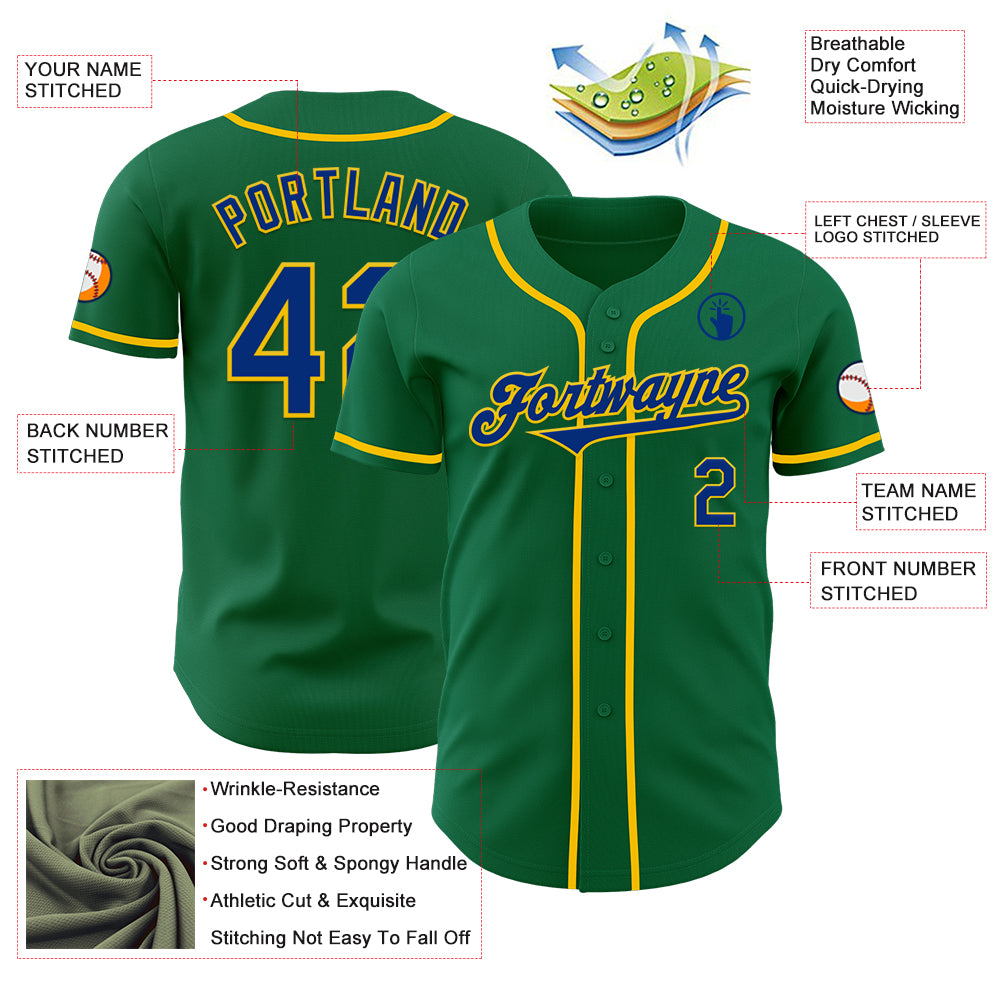 Custom Kelly Green Royal-Yellow Authentic Baseball Jersey