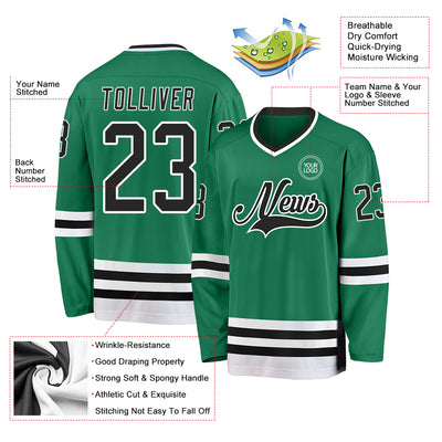 Custom Kelly Green Black-White Hockey Jersey