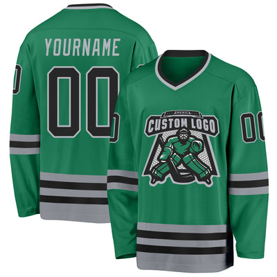 Custom Kelly Green Black-Gray Hockey Jersey