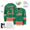 Custom Kelly Green Vintage USA Flag Cream-Red Hockey Jersey