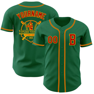 Custom Kelly Green Red-Gold Authentic Baseball Jersey