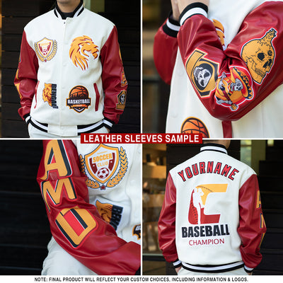 Custom Black White Texas Orange-Old Gold Bomber Full-Snap Varsity Letterman Split Fashion Jacket