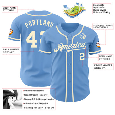 Custom Light Blue Cream Authentic Baseball Jersey