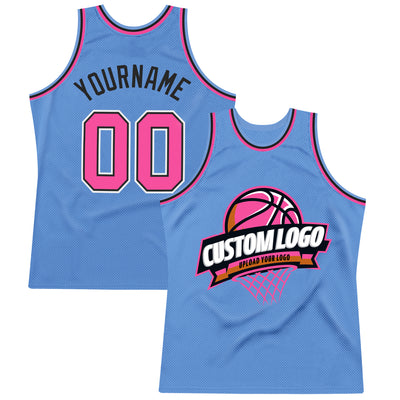 FANSIDEA Custom Pink Black-Light Blue Authentic Throwback Basketball Jersey Youth Size:S