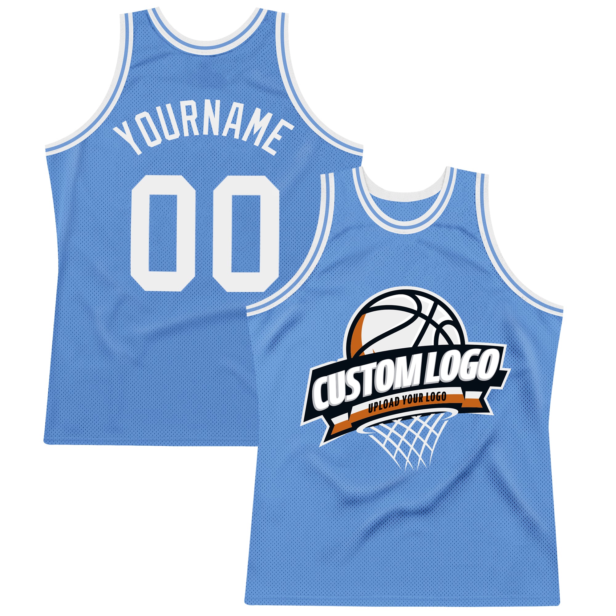 Custom Light Blue Basketball Jersey White Authentic Throwback - FansIdea