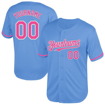 Custom Light Blue Pink-White Mesh Authentic Throwback Baseball Jersey