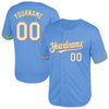 Custom Light Blue White-Old Gold Mesh Authentic Throwback Baseball Jersey