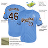 Custom Light Blue Brown-White Mesh Authentic Throwback Baseball Jersey