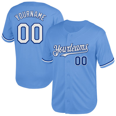 Custom Light Blue White-Royal Mesh Authentic Throwback Baseball Jersey