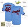 Custom Light Blue Crimson-Black Mesh Authentic Throwback Baseball Jersey