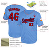 Custom Light Blue Red-Navy Mesh Authentic Throwback Baseball Jersey