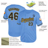 Custom Light Blue Black-Old Gold Mesh Authentic Throwback Baseball Jersey