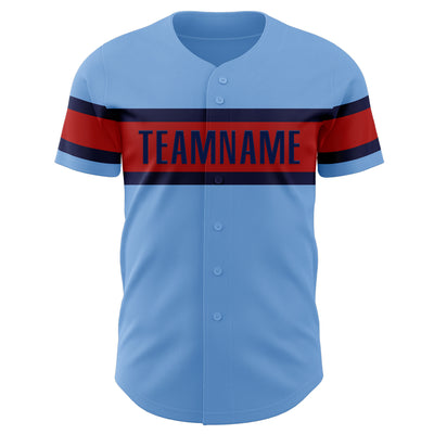 Custom Light Blue Red-Navy Authentic Baseball Jersey