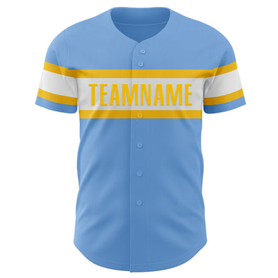 Custom Light Blue White-Yellow Authentic Baseball Jersey