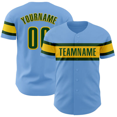 Custom Light Blue Green-Yellow Authentic Baseball Jersey