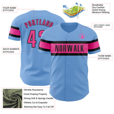 Custom Light Blue Pink-Black Authentic Baseball Jersey