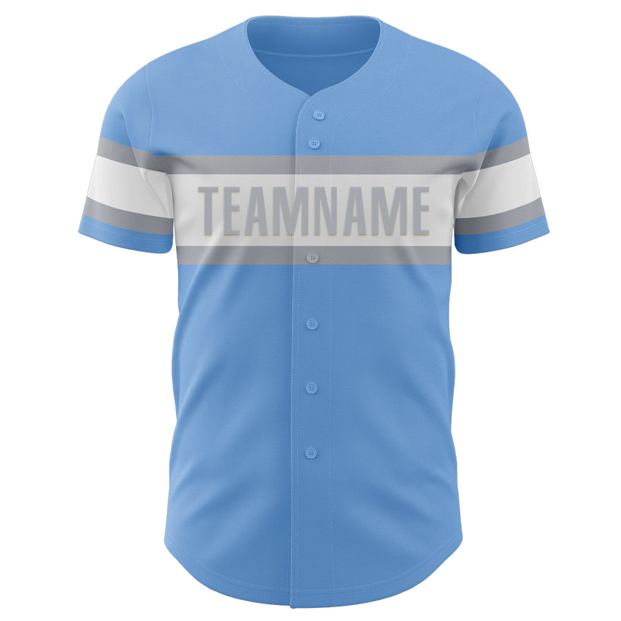 Custom Light Blue White-Gray Authentic Baseball Jersey