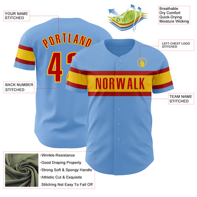 Custom Light Blue Red-Yellow Authentic Baseball Jersey