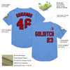 Custom Light Blue Red-Navy Mesh Authentic Throwback Baseball Jersey