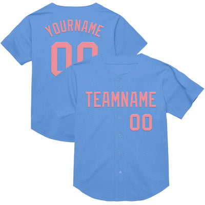 Custom Light Blue Medium Pink Mesh Authentic Throwback Baseball Jersey