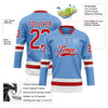 Custom Light Blue Red-White Hockey Lace Neck Jersey