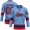 Custom Light Blue Red-Navy Hockey Lace Neck Jersey