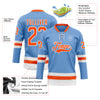 Custom Light Blue Orange-White Hockey Lace Neck Jersey