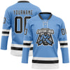 Custom Light Blue Black-White Hockey Lace Neck Jersey