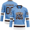 Custom Light Blue Brown-White Hockey Lace Neck Jersey