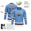 Custom Light Blue Brown-White Hockey Lace Neck Jersey