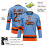 Custom Light Blue Black-Orange Hockey Lace Neck Jersey