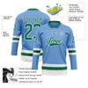 Custom Light Blue Kelly Green-White Hockey Lace Neck Jersey