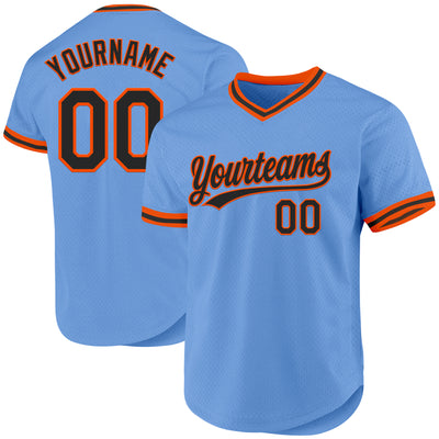 Custom Light Blue Black-Orange Authentic Throwback Baseball Jersey